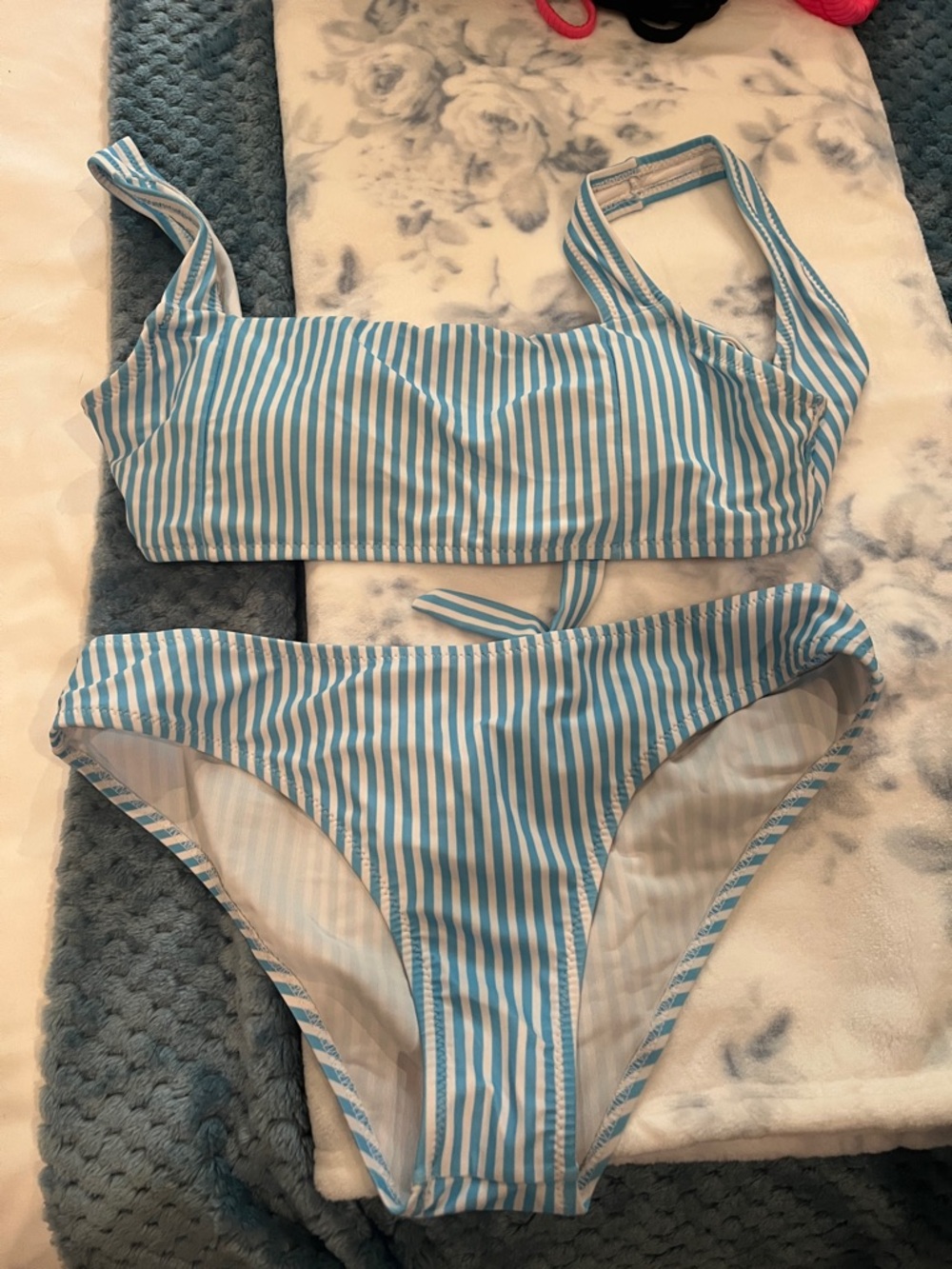 Striped Light Blue & White Bikini Set